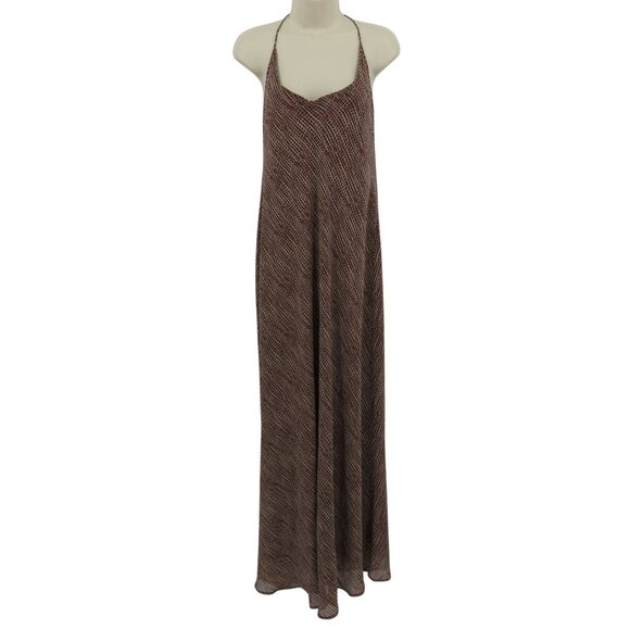 J Crew Women 14 All Silk Brown Beige Multicolor Geometric Stripe Maxi Dress Y2K - Picture 1 of 11